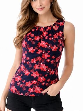 Tommy Hilfiger Floral Sleeveless Pleated Blouse